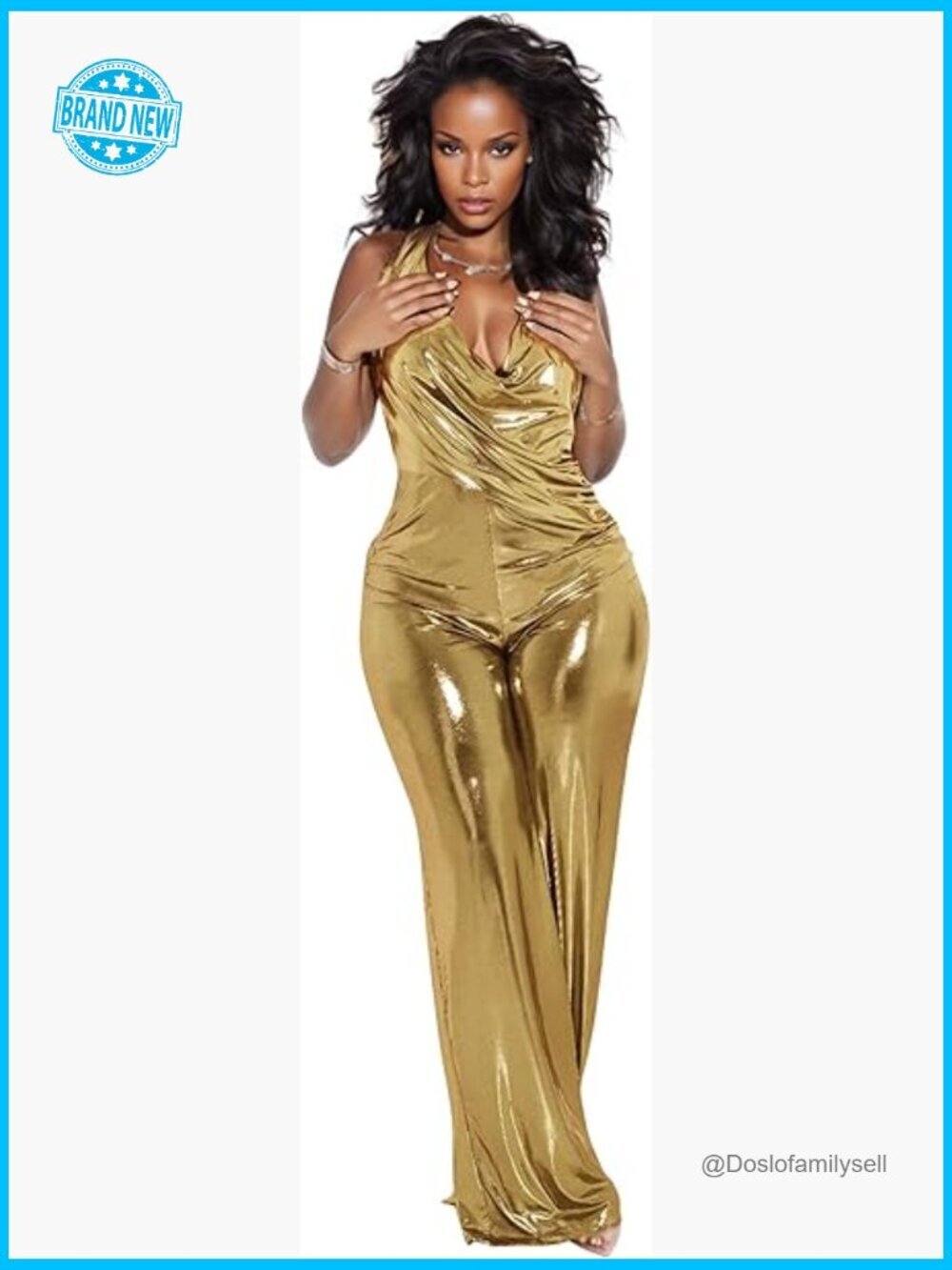 Sparkly Glitter Halter Backless Jumpsuit Sexy Wide Leg Party Romper Sleeveless